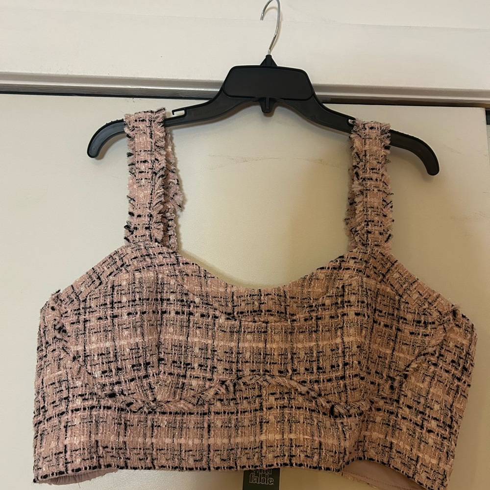Wild Fable Pink and Black Tweed Crop Top
